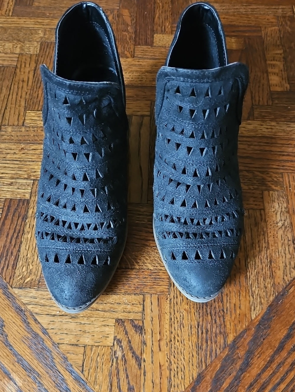 Fergalicious Black Laser-Cut Suede Ankle Booties